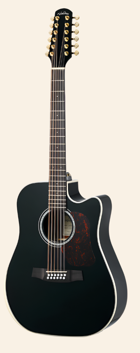 D642RCEB-G Natura Solid Sitka Top-Mahogany 12-String Armrest Dreadnought Acoustic Cutaway-Electric - Gloss Black